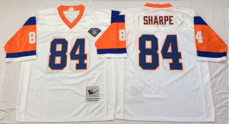 Broncos 84 Shannon Sharpe White M&N Throwback Jersey->nfl m&n throwback->NFL Jersey